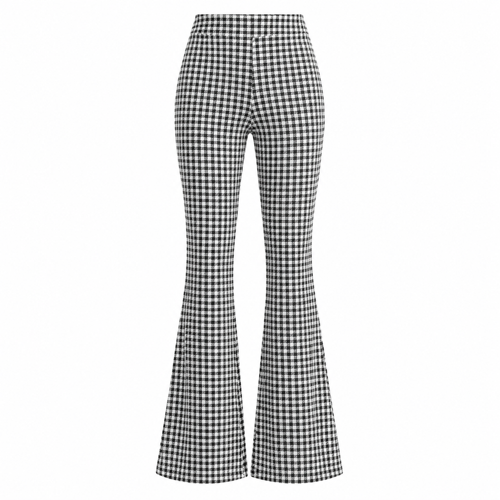 ÉLODIE Women's Steel Blue Check Hemp Seersucker Flare Trousers
