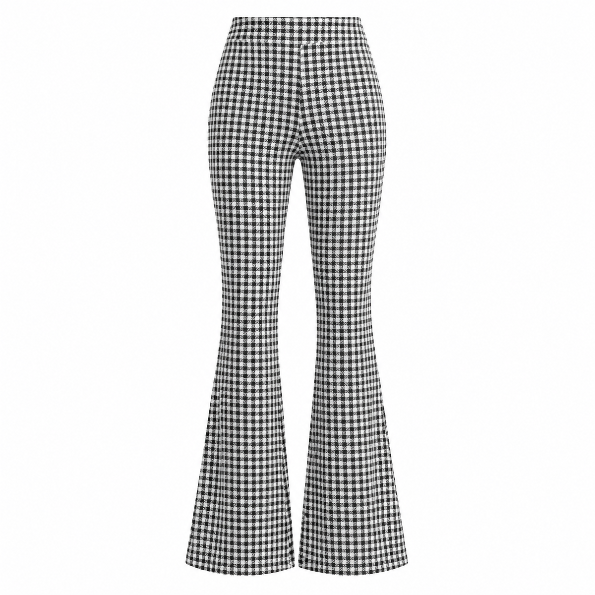 ÉLODIE Women's Steel Blue Check Hemp Seersucker Flare Trousers