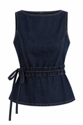 LOUISE Women's Dark Indigo Side Tie Denim Shell Top