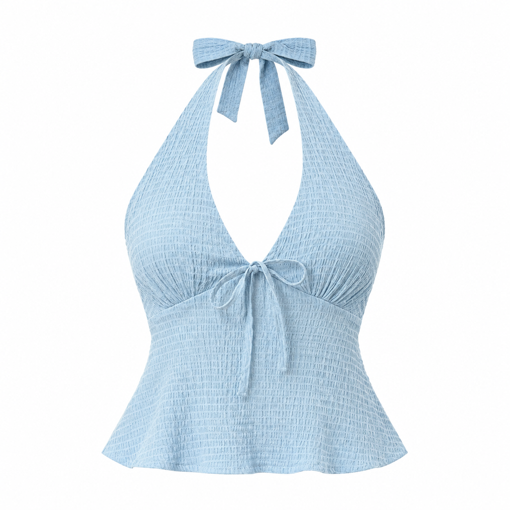 AMÉLIE Women's Overcast Check Lagoon Plaid Halter Top