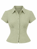 CELESTE Women's Sage Check Evie Indy Hemp Button Up Shirt