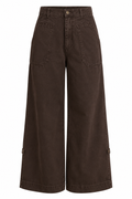 CLARA Women's Charcoal Embroidered Barrel Leg Twill Trouser