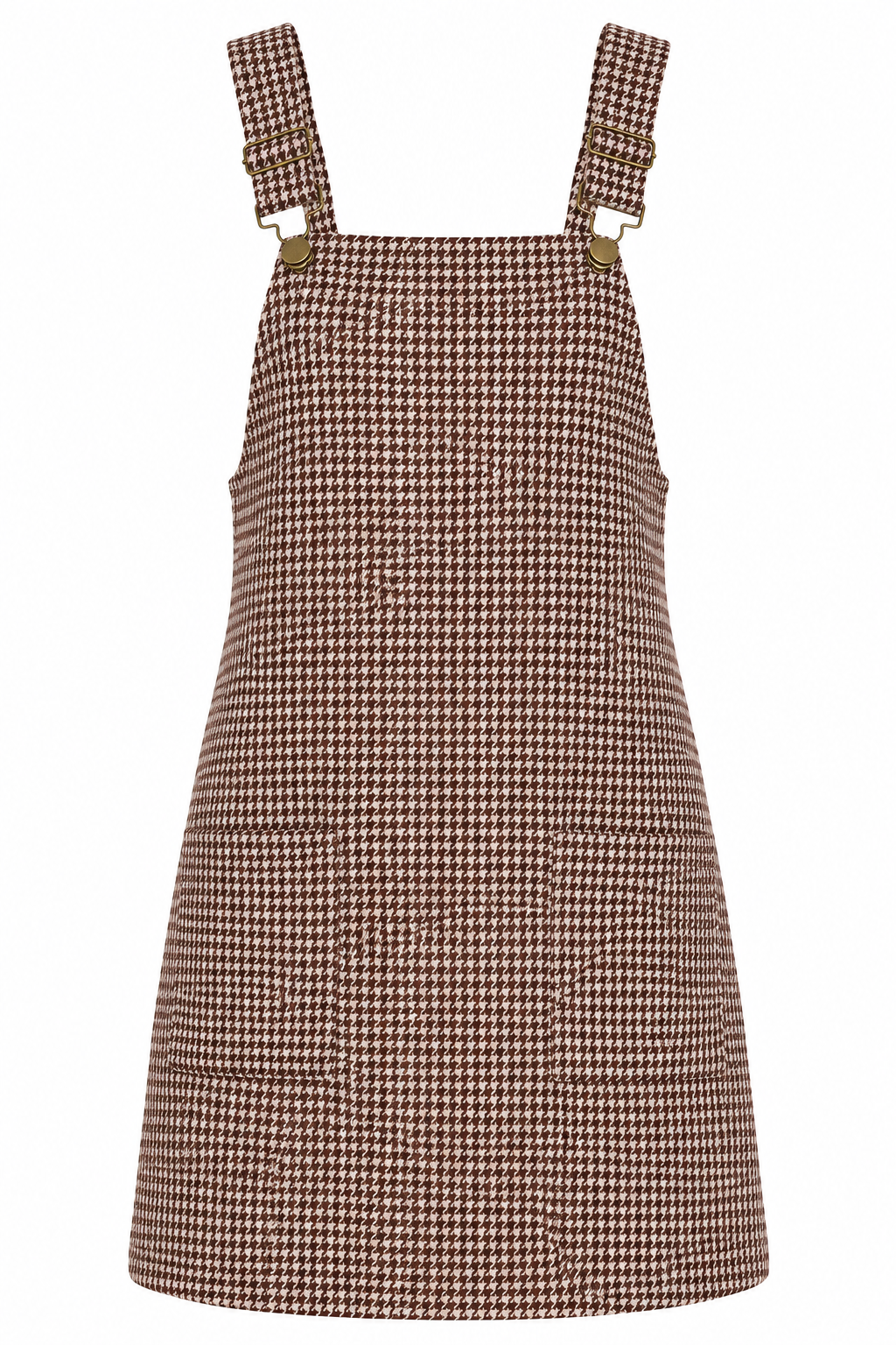 GENEVIEVE Women's Brown Houndstooth Overall Mini Dress
