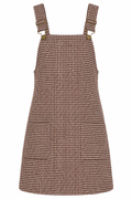 GENEVIEVE Women's Brown Houndstooth Overall Mini Dress