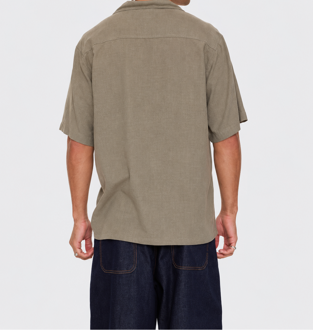 VALENTIN Men's Dust Army Hemp Minimal Thrills Cropped Bowling Shirt