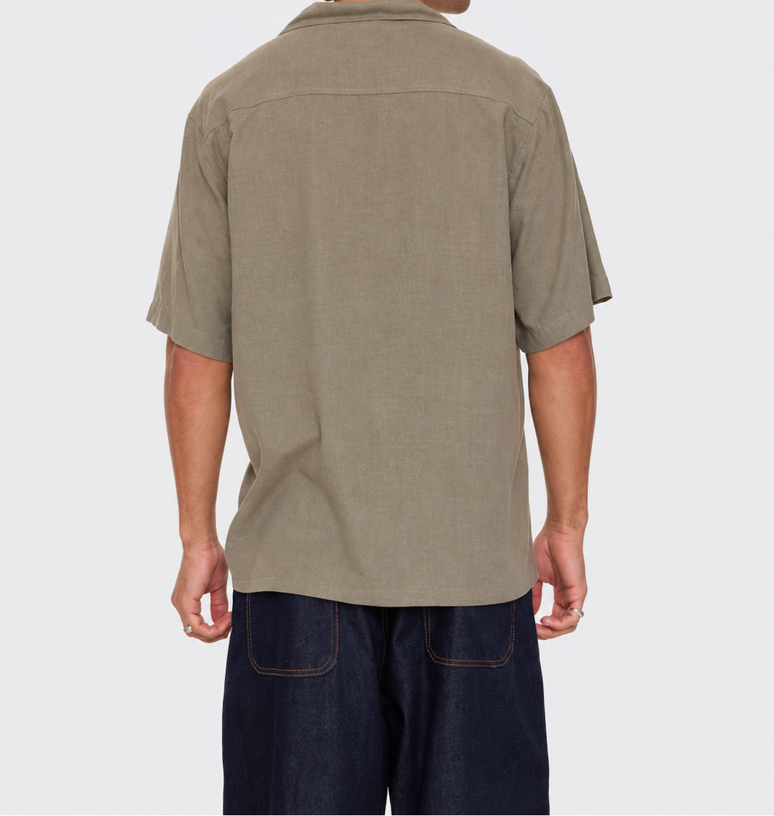 VALENTIN Men's Dust Army Hemp Minimal Thrills Cropped Bowling Shirt