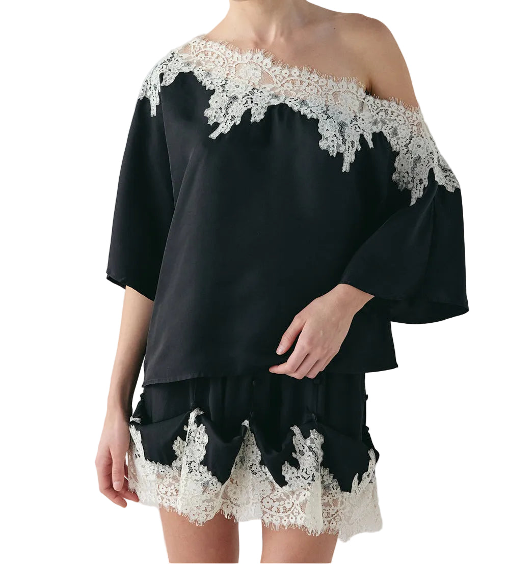 VALENTINA Women's Black Miette Sheer Lace High Neck Top