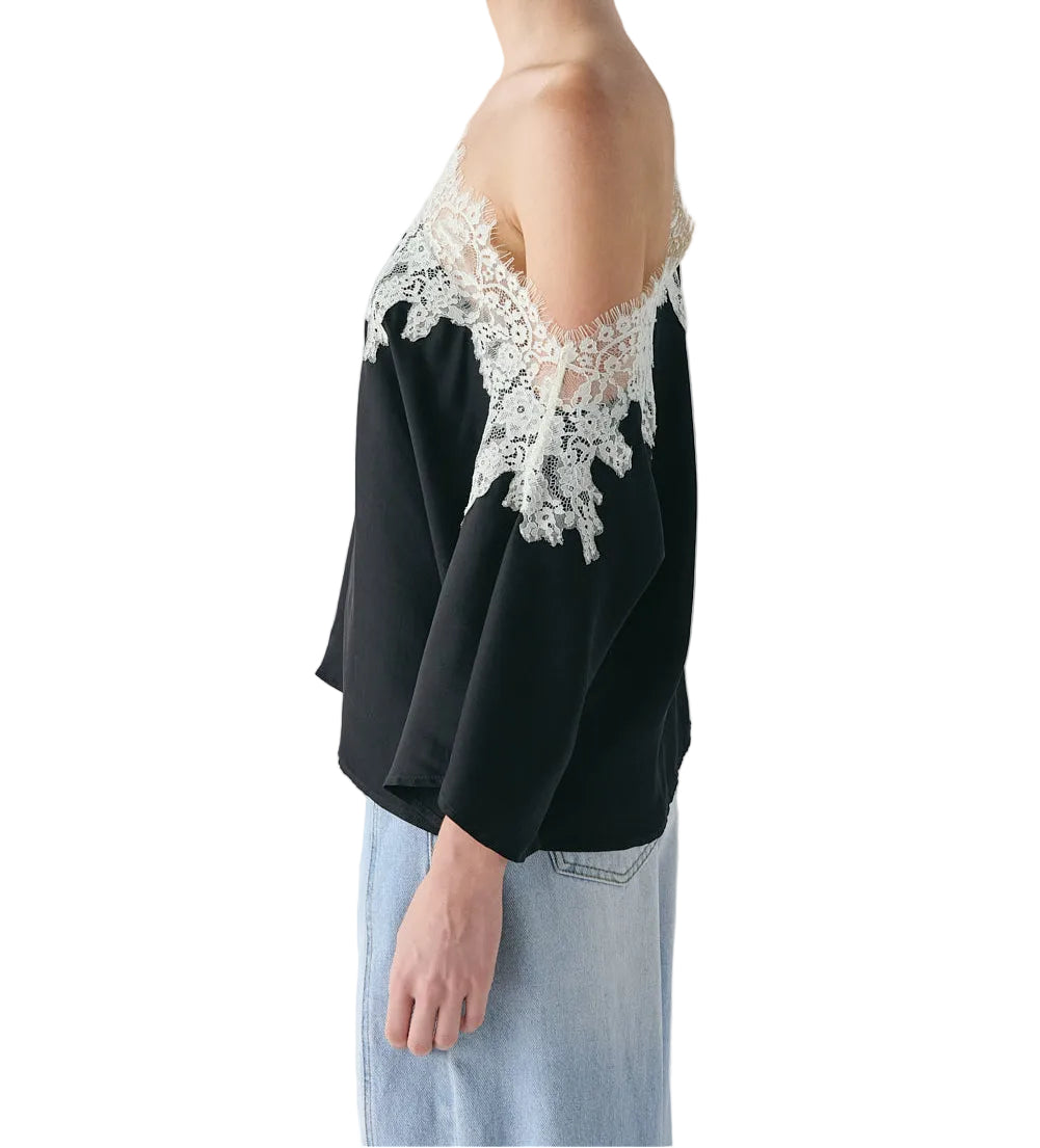 VALENTINA Women's Black Miette Sheer Lace High Neck Top