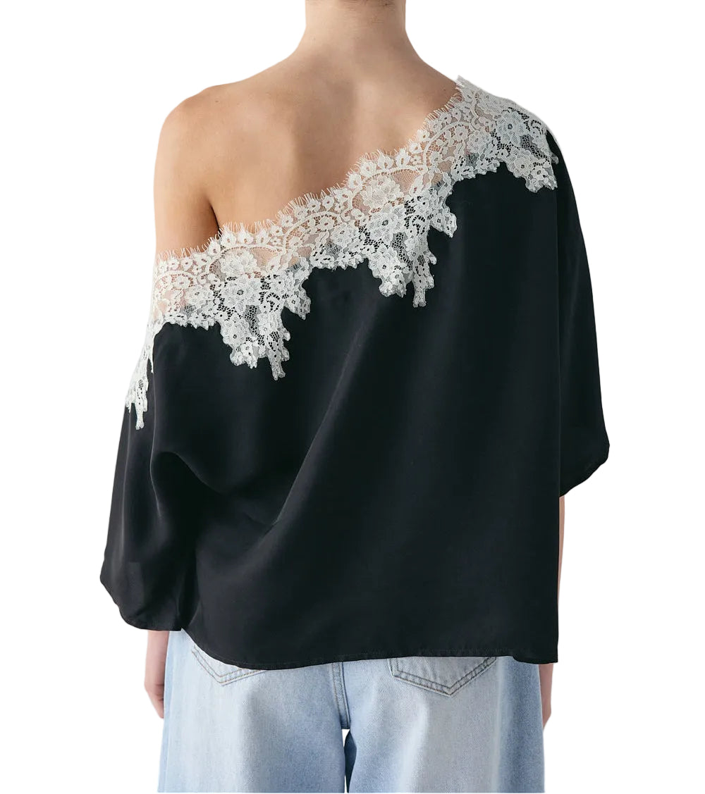 VALENTINA Women's Black Miette Sheer Lace High Neck Top