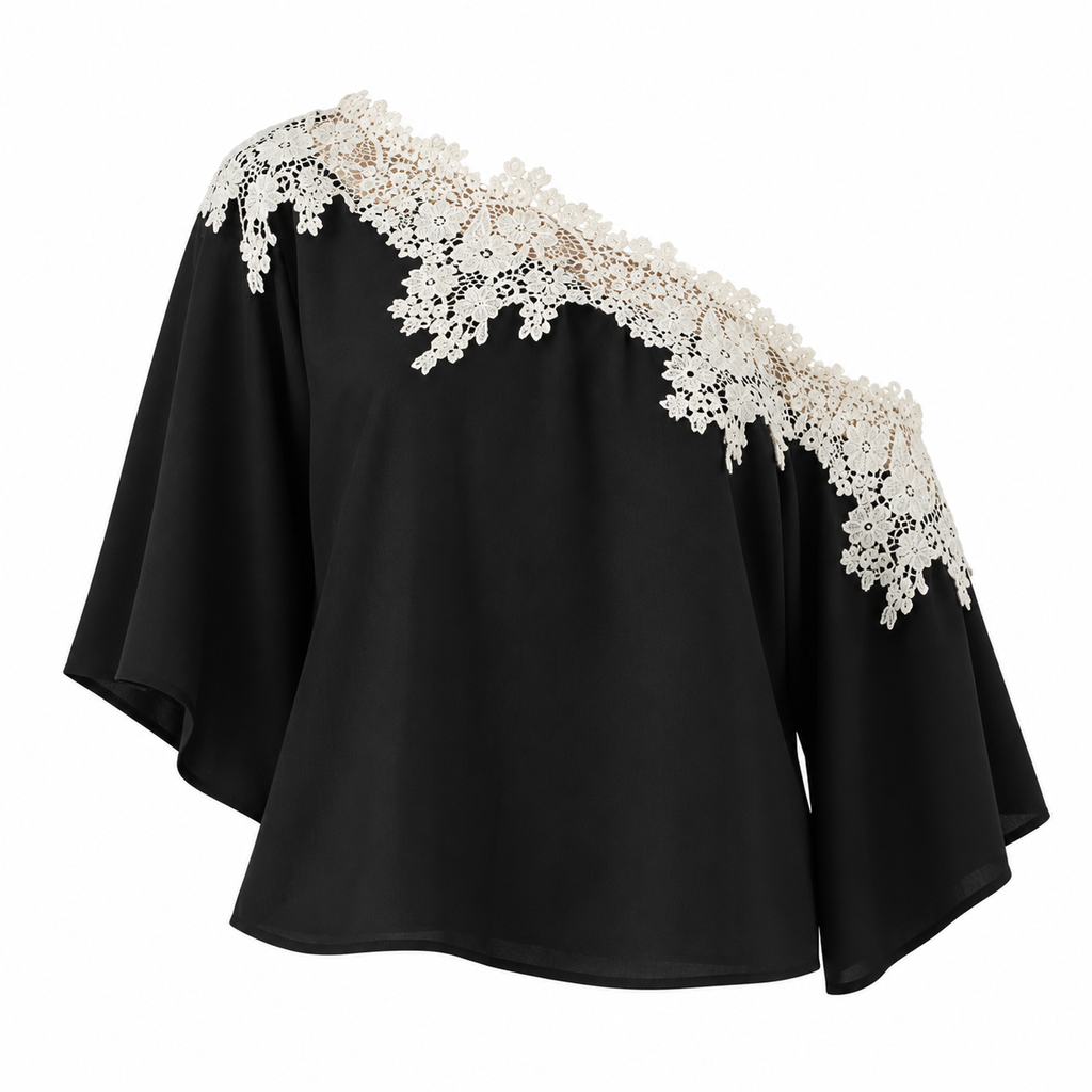 VALENTINA Women's Black Miette Sheer Lace High Neck Top
