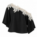 VALENTINA Women's Black Miette Sheer Lace High Neck Top