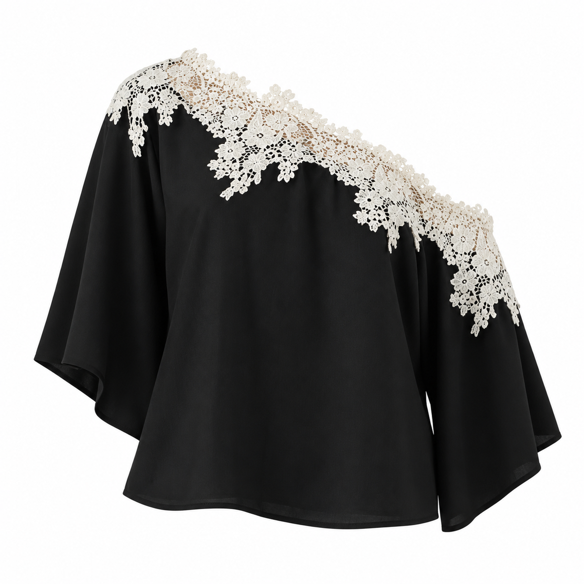 VALENTINA Women's Black Miette Sheer Lace High Neck Top