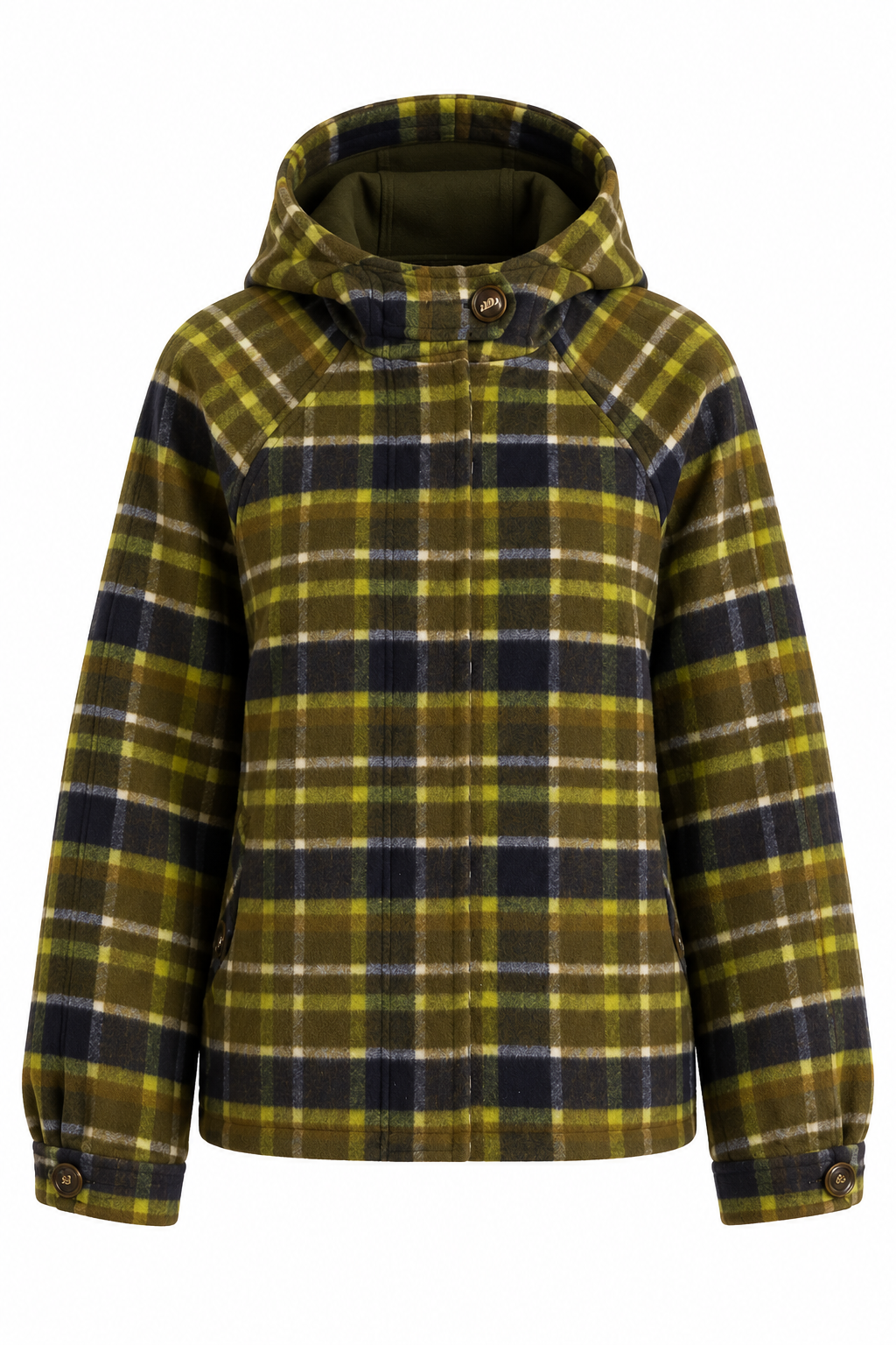 ISADORA Women's Lark Green Check Edison Hooded Wool Blend Coat