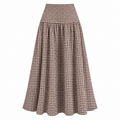 CAMILLE Women's Brown Check Seersucker High Waist Midi Skirt