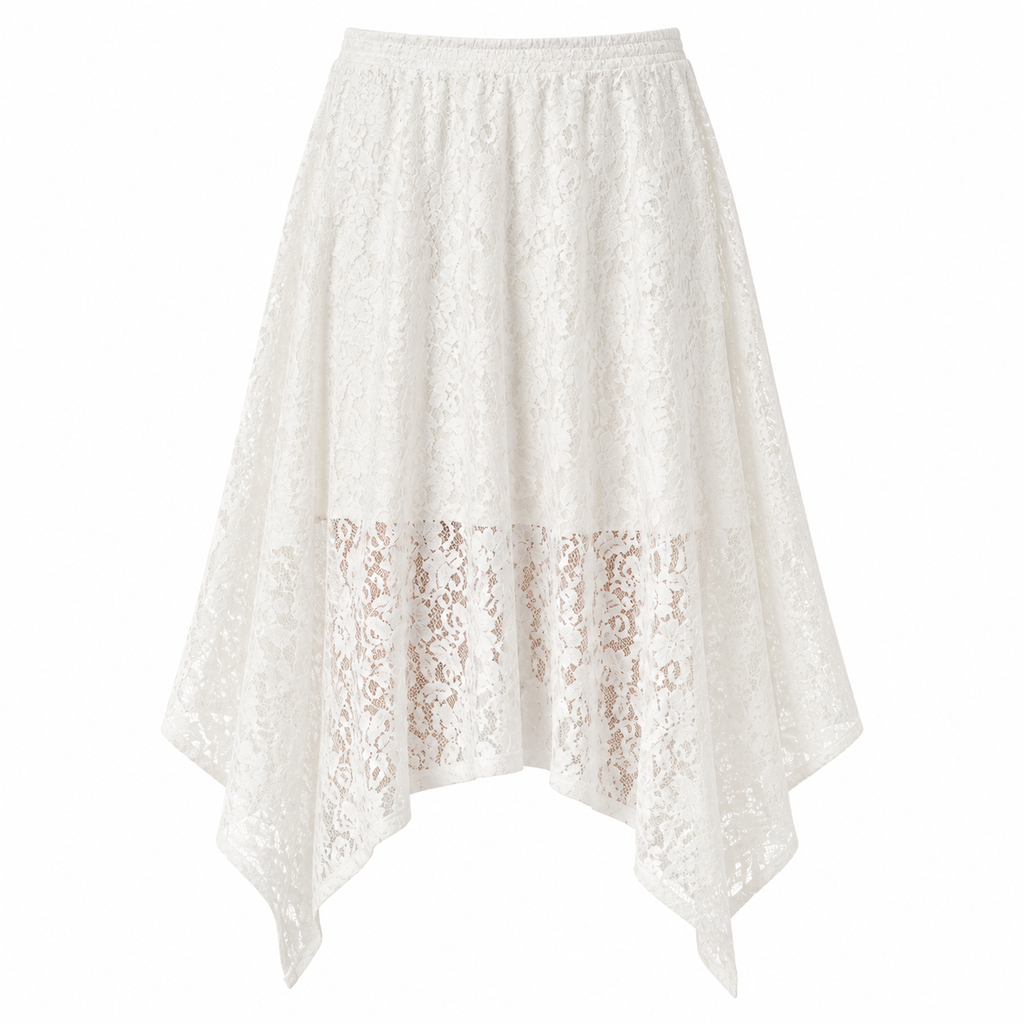 ISADORA Women's White Natalia Lace Asymmetric Handkerchief Skirt