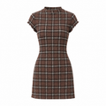 AMÉLIE Women's Coffee Check Reverie Off Shoulder Plaid Mini Dress