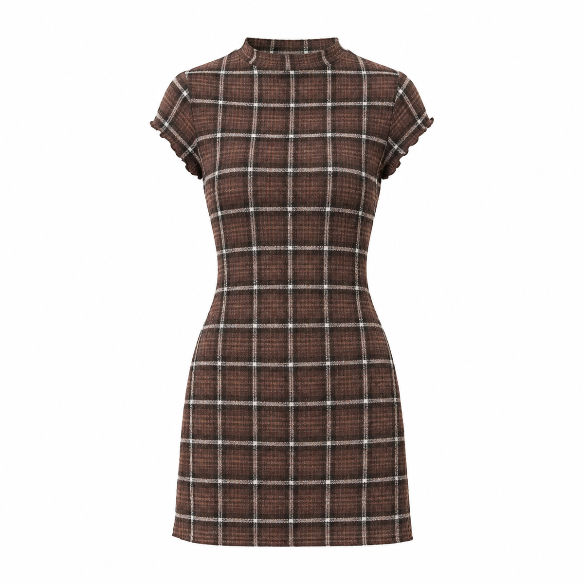 AMÉLIE Women's Coffee Check Reverie Off Shoulder Plaid Mini Dress