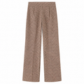 CELESTE Women's Hemp Seersucker High Waist Brown Plaid Flare Trousers