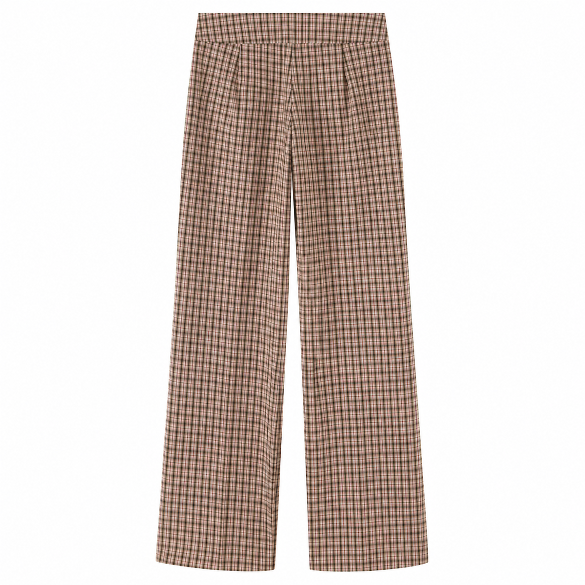CELESTE Women's Hemp Seersucker High Waist Brown Plaid Flare Trousers