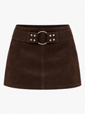 ADELAIDE Women's Mocha Suede Belted O-Ring Mini Skort