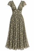 PENELOPE Women's Olive Floral Ruffle Sleeve Midi Dress