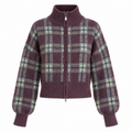 CELESTE Women's Brushed Lilac Check Saffy Merino Wool Cardigan
