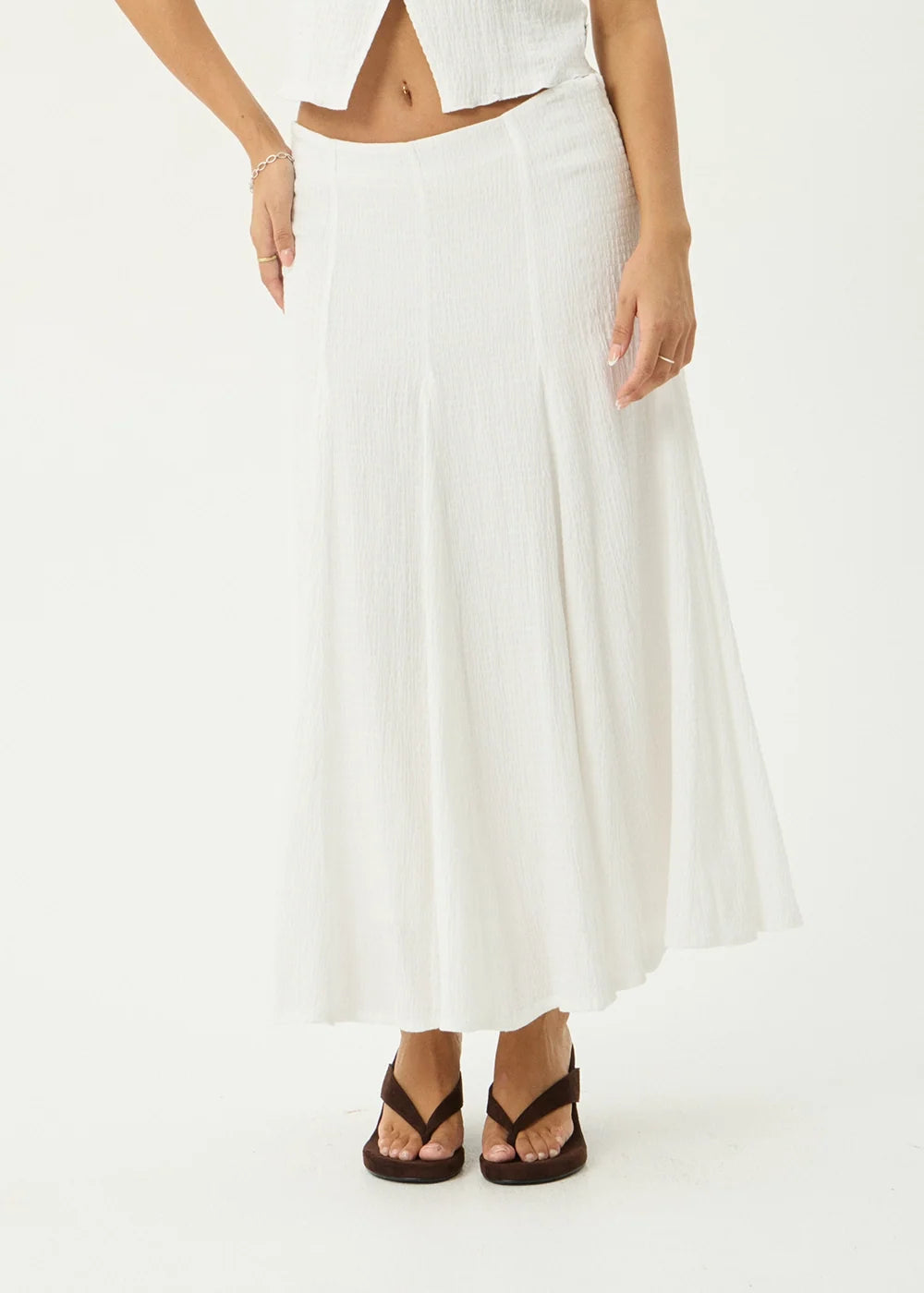 FLORA Women's Off-White Lana Tiered Eyelet Lace Midi Skirt