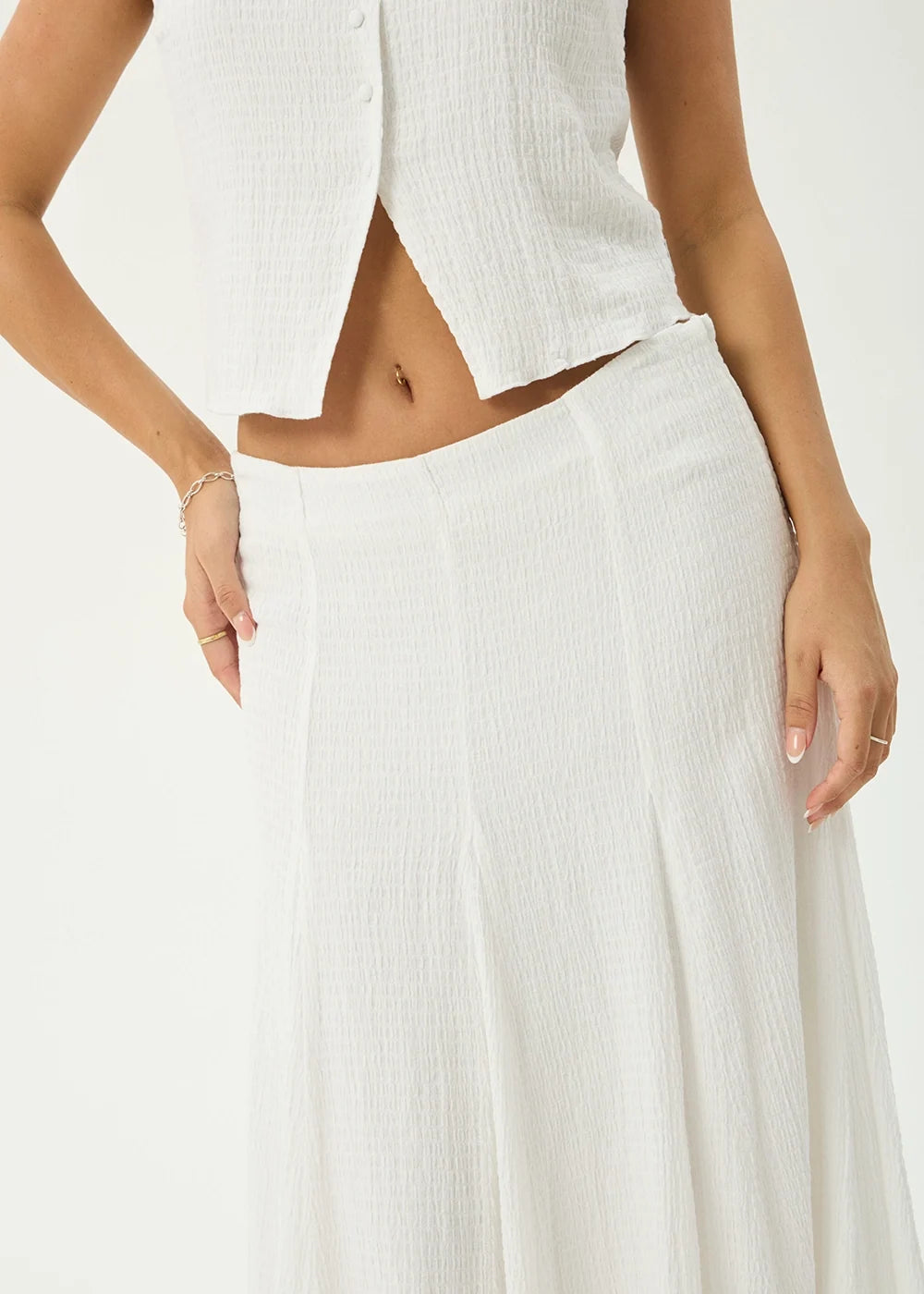 FLORA Women's Off-White Lana Tiered Eyelet Lace Midi Skirt