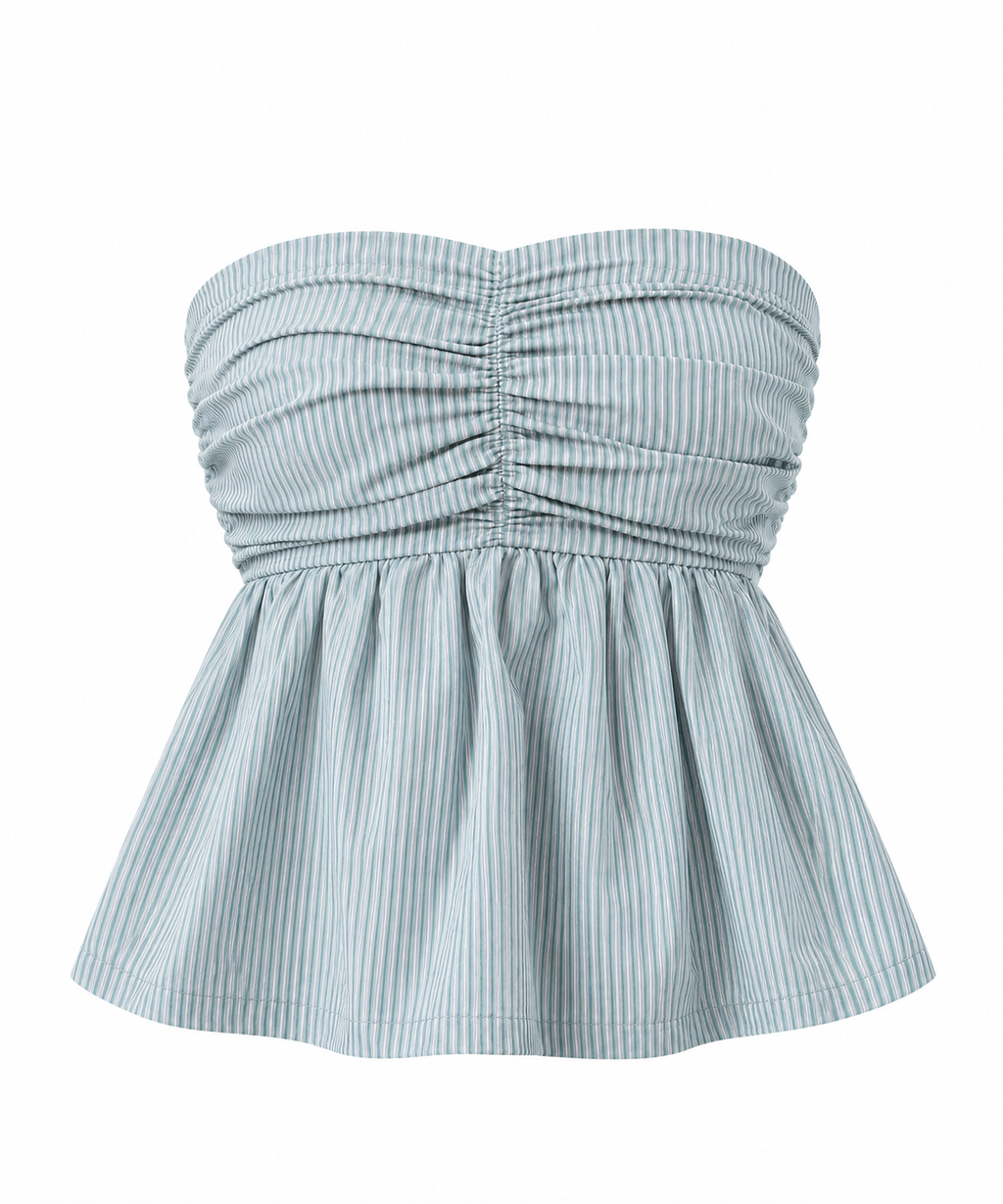 CELESTE Women's Teal Stripe Juni Tate Strapless Tube Top