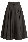CELESTE Women's Grey Herringbone Leisl Pleated Midi Skirt