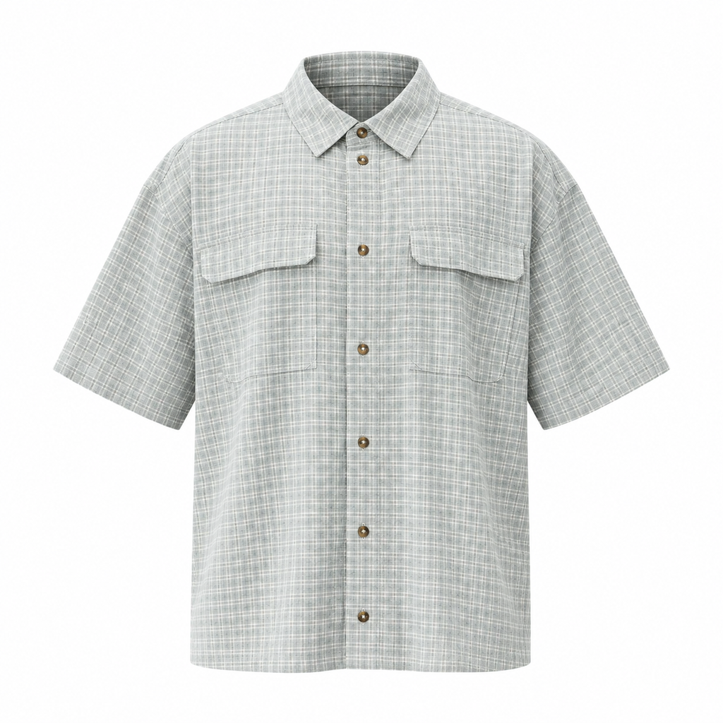 VALENTIN Men's Silver Birch Devon Short Sleeve Button Up Shirt