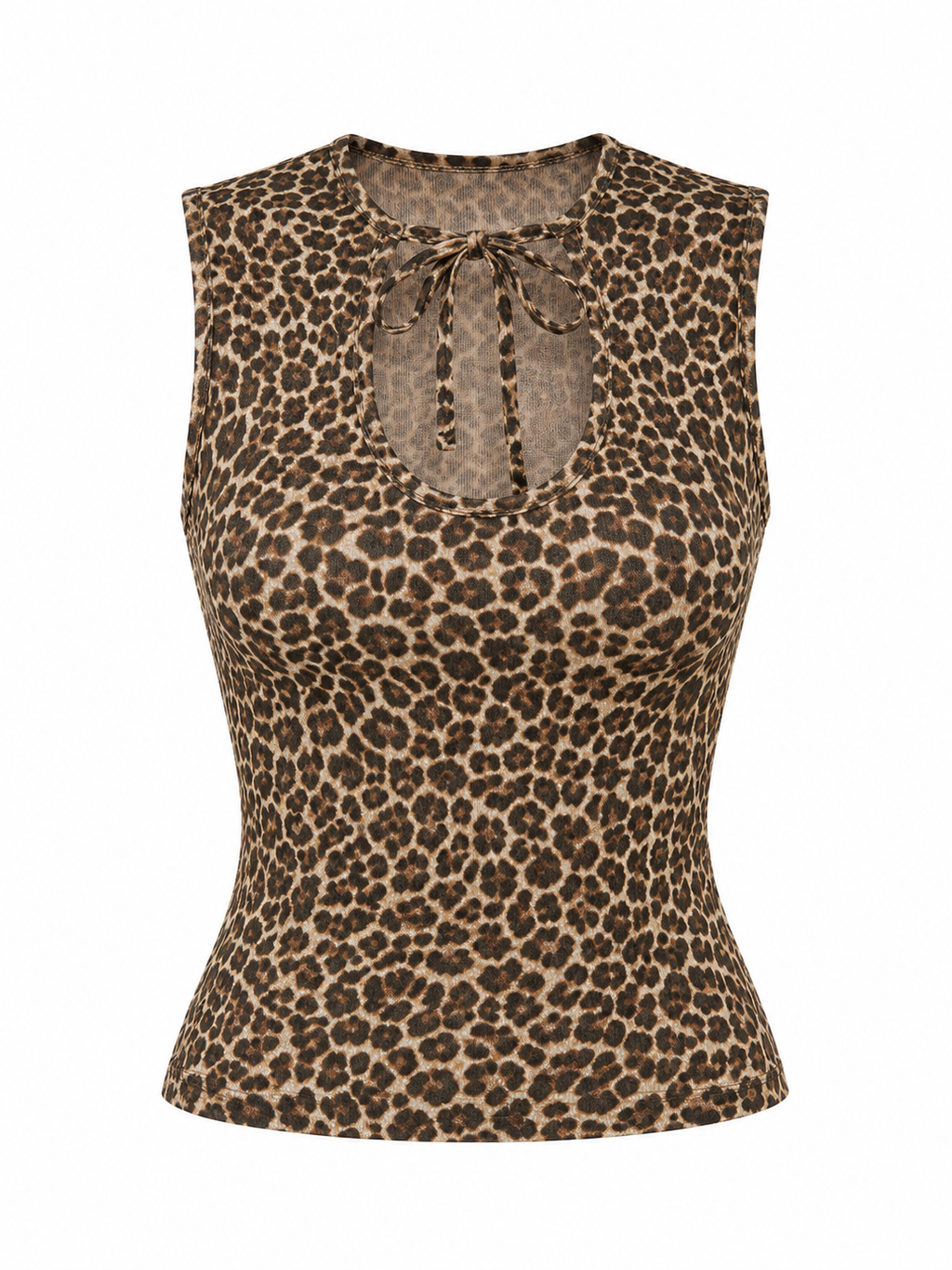 FLORA Women's Leopard Brown Ernesta Keyhole Tie Top