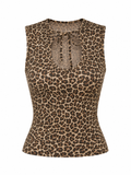 FLORA Women's Leopard Brown Ernesta Keyhole Tie Top