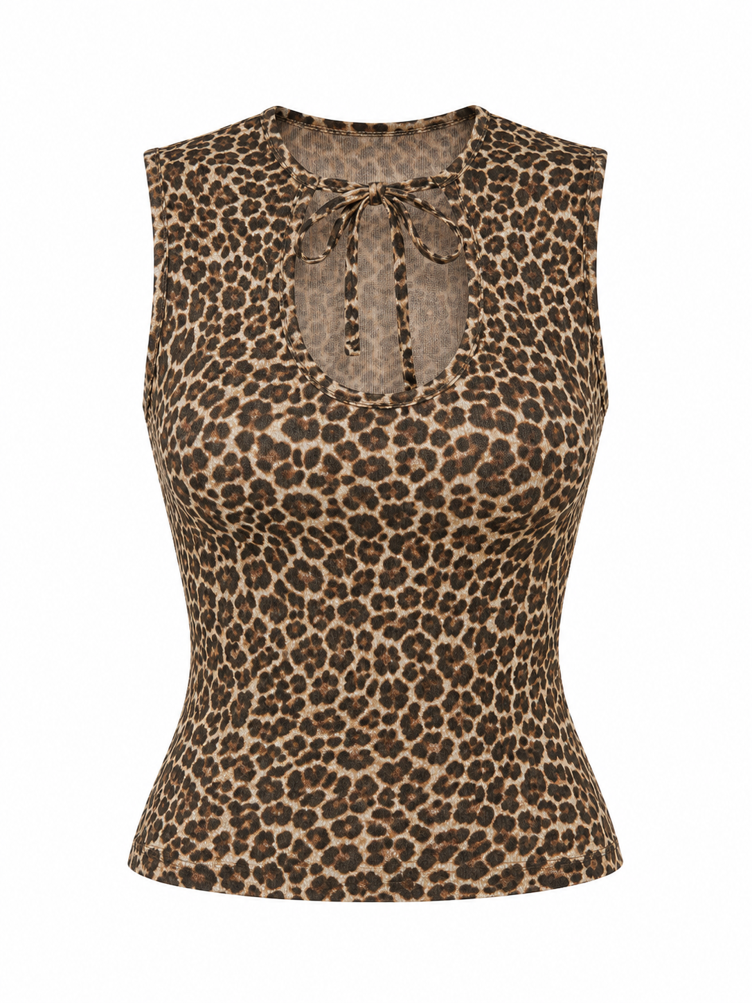 FLORA Women's Leopard Brown Ernesta Keyhole Tie Top