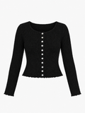 VIVIENNE Women's Caviar Black Crinkle Knit Long Sleeve Top