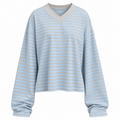 VALENTINA Women's Cloudy Sky Blue Bloom Stripe V-Neck Top