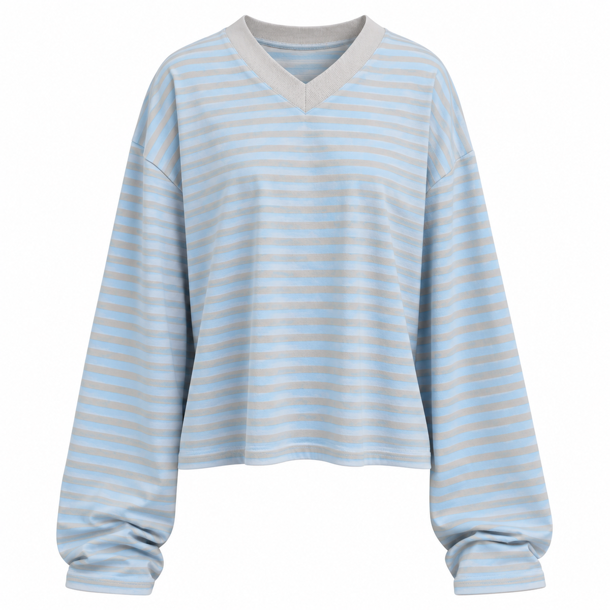 VALENTINA Women's Cloudy Sky Blue Bloom Stripe V-Neck Top