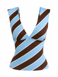 FLORA Women's Retro Blue Stripe Emberlo Tie Front Crop Top