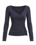 AMÉLIE Women's Grey Blue Trixie Sheer Printed Long Sleeve Top