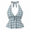 AMÉLIE Women's Overcast Check Lagoon Plaid Halter Top