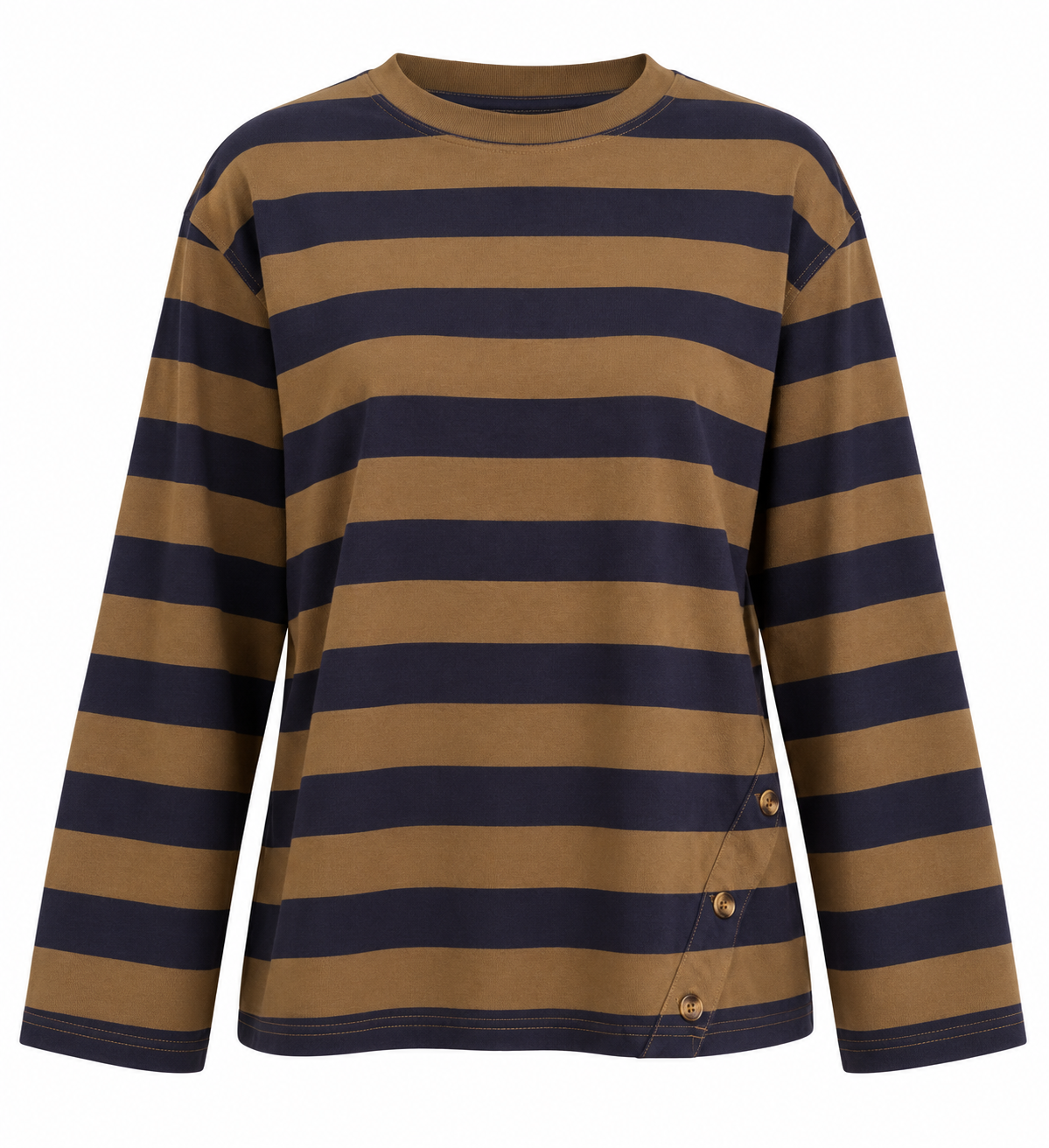 VALENTIN Women's Olive Stripe Scottie Long Sleeve Cotton Tee