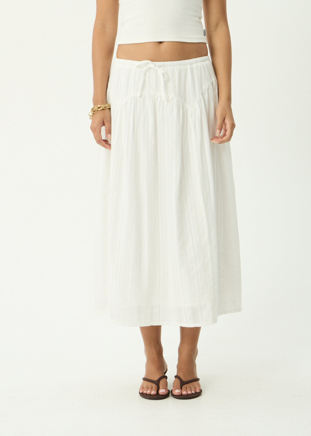 FLORA Women's White Marlow Blanc Tiered Ruffle Midi Skirt