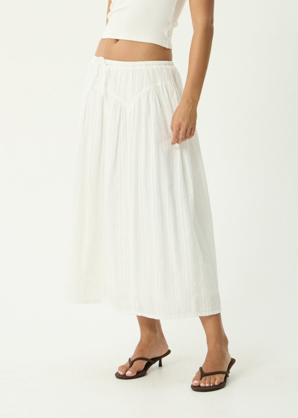 FLORA Women's White Marlow Blanc Tiered Ruffle Midi Skirt