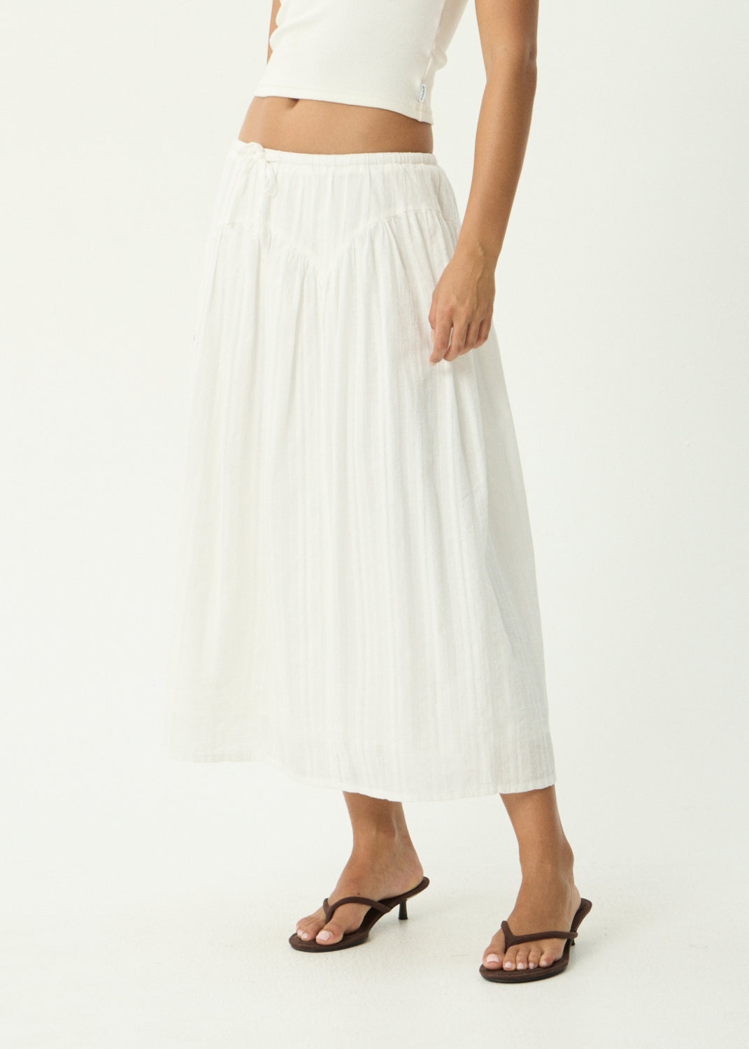 FLORA Women's White Marlow Blanc Tiered Ruffle Midi Skirt