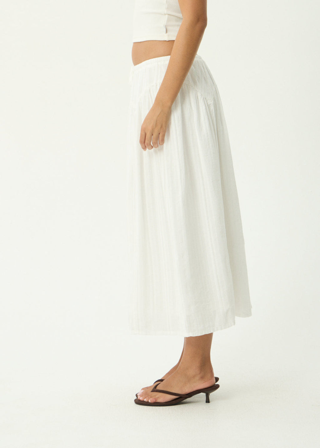 FLORA Women's White Marlow Blanc Tiered Ruffle Midi Skirt