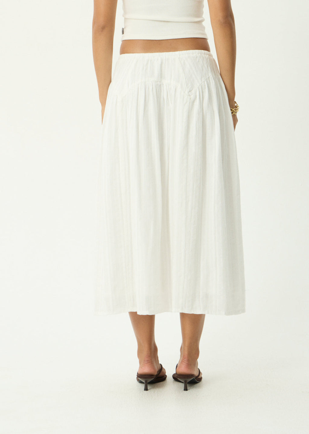 FLORA Women's White Marlow Blanc Tiered Ruffle Midi Skirt