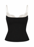 CELESTE Women's Black Renaissance Corset Lace Trim Top