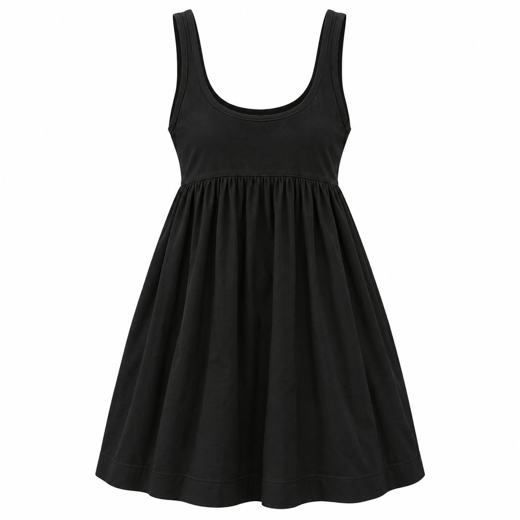 VALENTINA Women's Black Hemp Square Neck Fitted Mini Dress