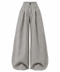 GENEVIEVE Women's Oversized Pinstripe Wide-Leg Drawstring Trousers