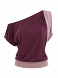 CELESTE Women's Deep Purple Sobiya Asymmetric Batwing Top